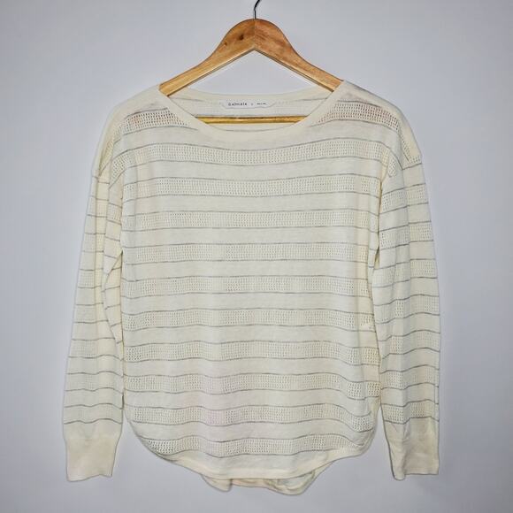 Athleta Mix It Up Sweater Athletic Cotton Linen Top Striped Ivory Size Small - Picture 2 of 8